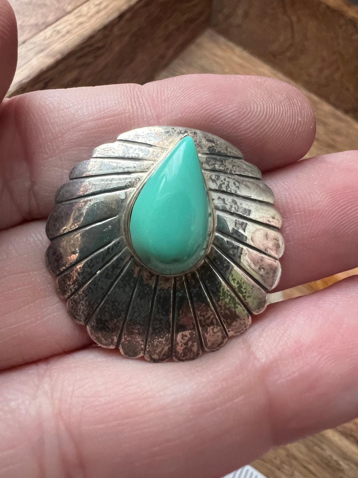 Vintage Navajo 925 Sterling Silver Green Blue Turquoise Concho