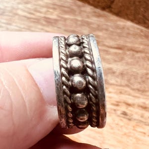 Vintage Mexico Taxco Sterling Silver Ring TH-127, Rope and Bead Band, Wide 9g Sterling Silver Statement Ring Size 6 Boho