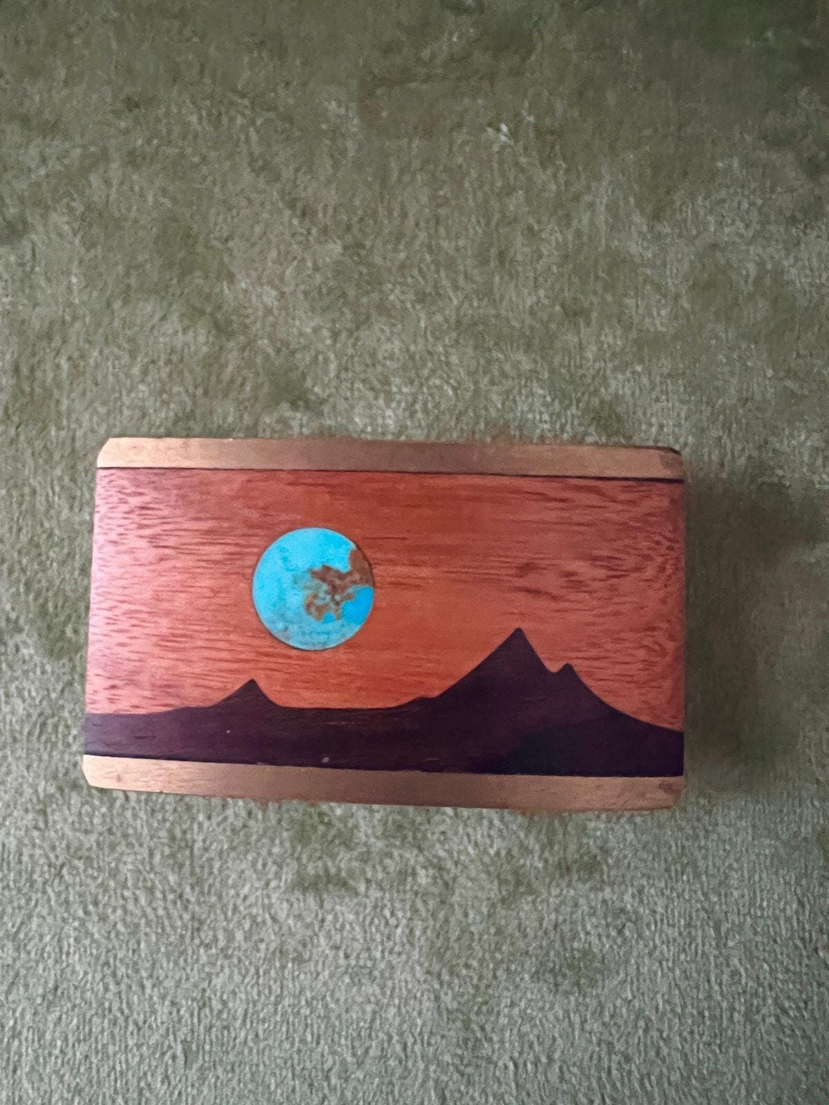 Vintage 1980s Sky West Brass Belt Buckle Inlay Wood Turquoise New Mexico Western Vintage Turquoise Belt Buckles - Etsy main image 2