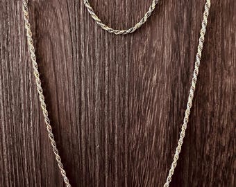 Vintage Italië 925 tweekleurige touwkettingset • Sterlingzilveren ketting, armband oorbellen • Gesigneerd G-spiraalmerk • 13 g totaal gewicht