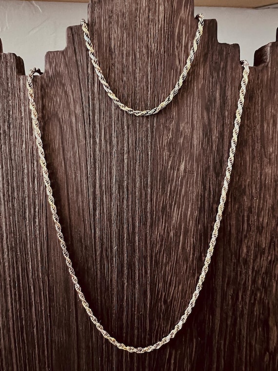 Vintage Italy 925 Sterling Silvet Gold Rope Chain Necklace