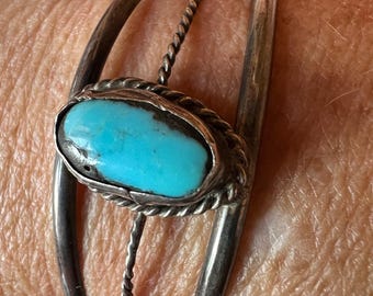 Brazalete vintage de plata de ley con turquesa navajo, diseño de tres bandas