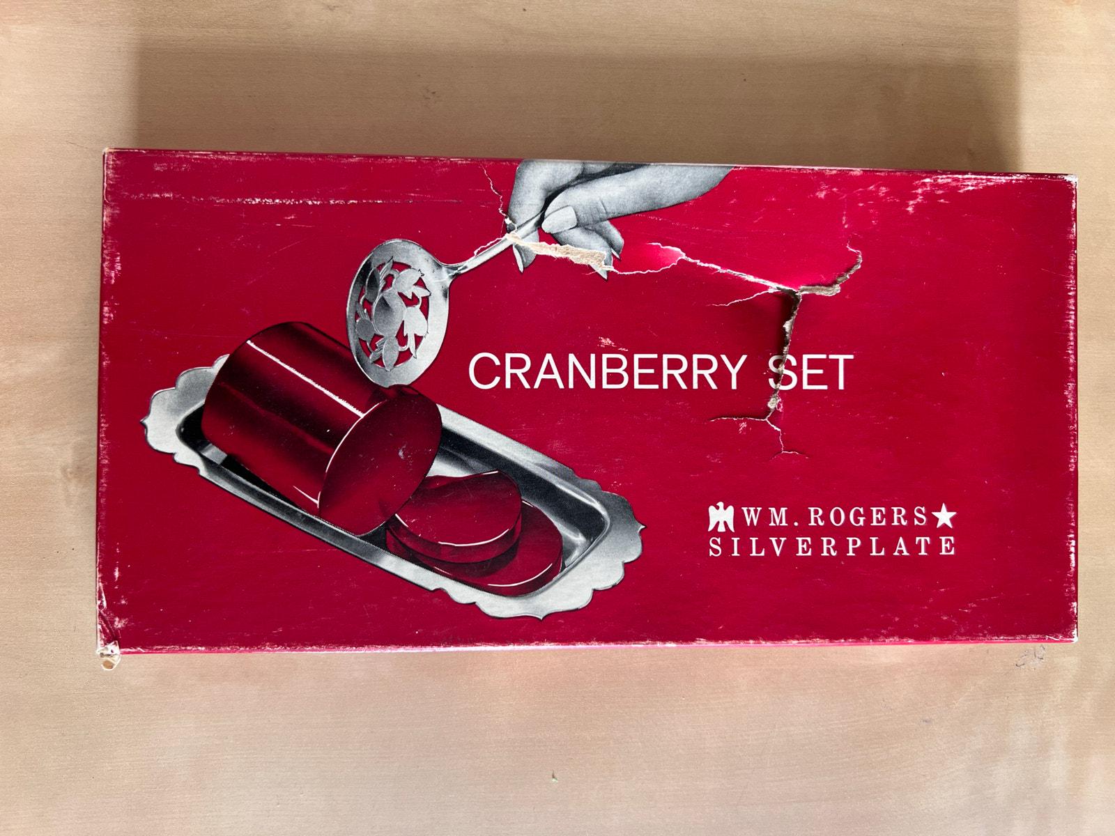 Vintage Wm Rogers Silverplate Cranberry Set Tray & Spoon W/ Box