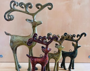 Vintage Set of 4 Solid Brass Reindeer Figurines Christmas Holiday Winter
