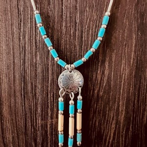 Vintage Liquid Sterling Turquoise Beaded Necklace .925 USA Concho 17.5” Bone