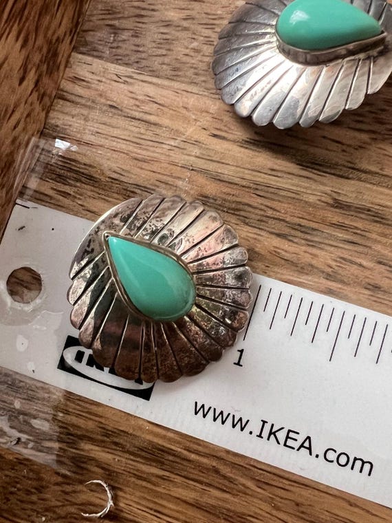 Vintage Navajo 925 Sterling Silver Green Blue Turquoise Concho