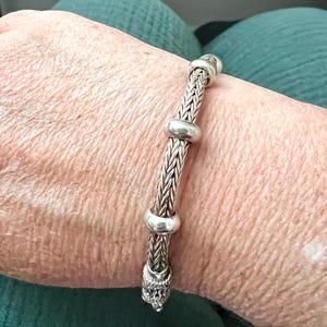 Sterling Silver Bali Snake Head Bracelet 925 Woven Chain 7” Tribal Boho Cuff Heavy 24g Unisex Artisan Jewelry