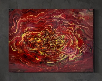 Bonfire style acrylic pour canvas painting, one of a kind wall art
