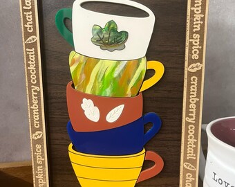 Stacked Cups Bar Sign with Decorative Frame