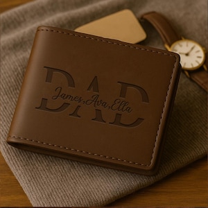 Cartera personalizada para papá, cartera de cuero para hombre, cartera con nombre grabado para papá, regalo para el Día del Padre, cartera personalizada para papá, regalo para esposo y papá.