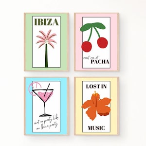IBIZA x 4 prints, digital prints, instant download, pacha, ibiza, holiday, travel, wall art, colour poster, wall decor, girlie prints