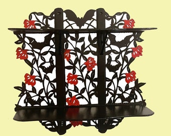 Handmage Flat  Gothic style wood shelf"  Bats in Flowers".Home and office interrior, amazing gift for wife, husband, child, somebody else