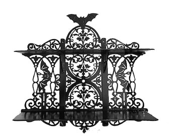Handmade wooden Gothic FLAT shelf" BAT (flat version) Home and office interrior. Amazing, Great gift for wife, husband, child, somebody else