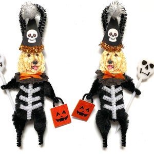 Labradoodle Dog HALLOWEEN ornaments | retro Skeleton DOG ornaments | vintage style chenille ORNAMENTS | set of 2 ornaments