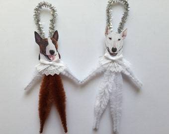 BULL TERRIER ornaments dog ORNAMENTS vintage style chenille ornaments basic set of 2