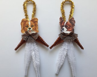 PAPILLON ornaments dog ORNAMENTS vintage style chenille ornaments basic set of 2