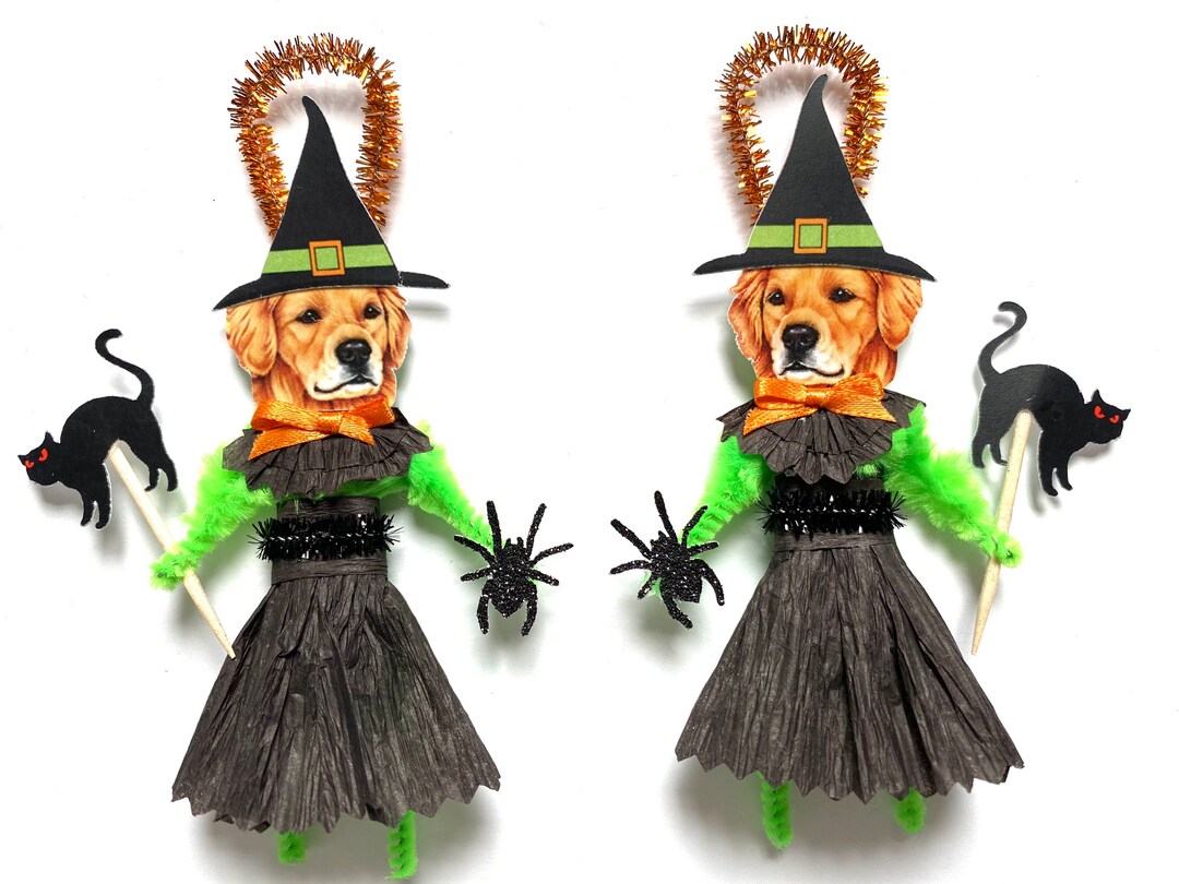 Golden Retriever Dog HALLOWEEN Ornaments | Retro Witch DOGS Ornaments ...