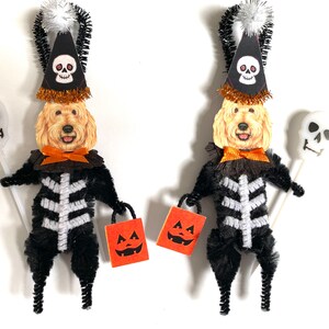Goldendoodle Dog HALLOWEEN ornaments | retro Skeleton DOG ornaments | vintage style chenille ORNAMENTS | set of 2 ornaments