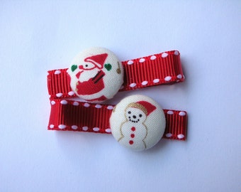 St. Nick & Snowman. 2 BUTTON HAIR CLIPS