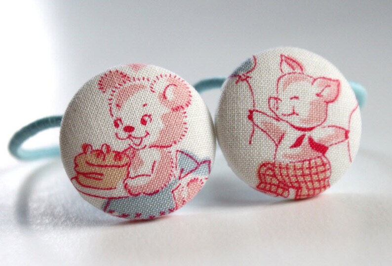 Vintage Bear and Pig PONYTAIL HOLDERS image 1