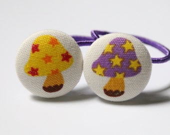 Funky Starry Mushrooms-------2 ponytail holders