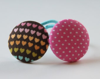 Dots and Hearts  2 PONYTAIL HOLDERS