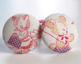 Vintage Bear and Kitty PONYTAIL HOLDERS