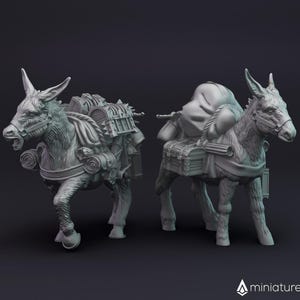 Donkeys with Goods / Draft Animals - miniatures for Dungeons & Dragons 5E, tabletop RPG, wargames and board games