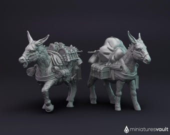 Donkeys with Goods / Draft Animals - miniatures for Dungeons & Dragons 5E, tabletop RPG, wargames and board games