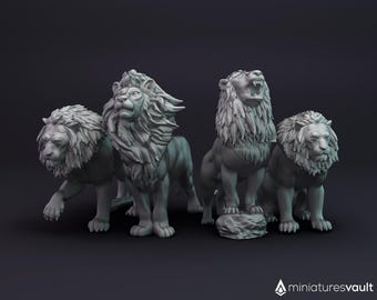 Lions Pack / Big Cat / Wild Animal - miniatures for Dungeons & Dragons 5E, tabletop RPG, wargames and board games