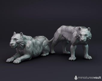 Tigers / Big Cat / Wild Animal - miniatures for Dungeons & Dragons 5E, tabletop RPG, wargames and board games