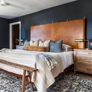 Tête de lit en cuir authentique, tête de lit à lanières de cuir, tête de lit murale king size, tête de lit queen, tête de lit à lanières de cuir fait main