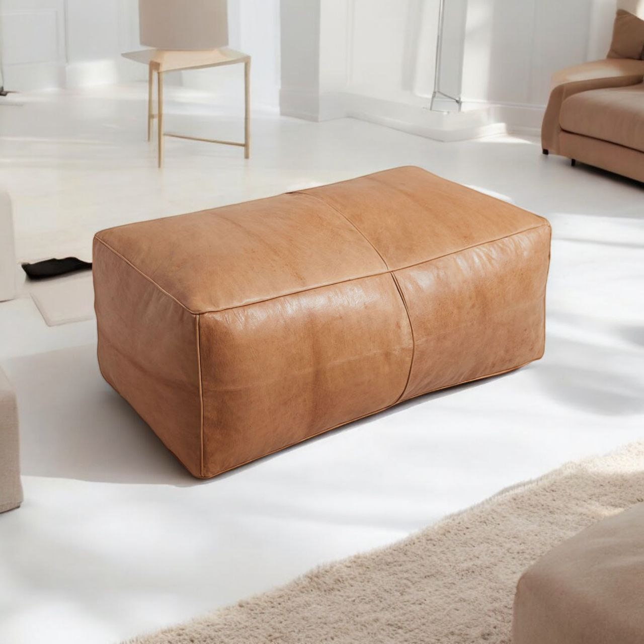 Rectangular Pouf Rectangle Morrocan Pouf, Brown Leather Side Table, Large Ottoman Pouf ...