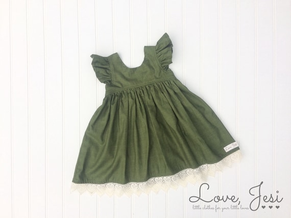 Little Girls Fall Dress 9m Baby Dress Green Girls Dress Etsy