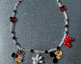 Mickey & Minnie Inspired Beaded Necklace - y2k, disney, cute trendy jewelry, mismatch necklace, kids birthday, halloween costume