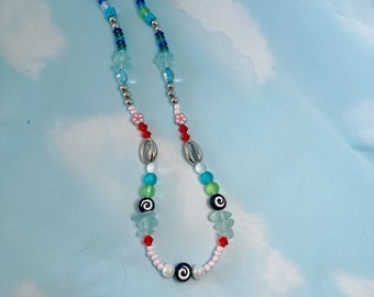 Moana Inspired Beaded Necklace - handmade jewelry, y2k, pearls, mismatch 90s, Hawaiian, gift idea, costume, trendy jewelry