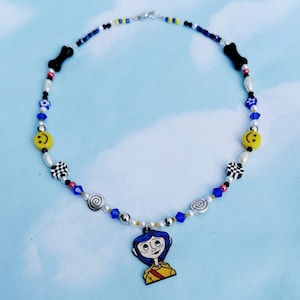 Coraline Inspired Beaded Necklace - y2k, spooky, cute trendy jewelry, mismatch necklace, halloween, universal studios epic universe, orlando
