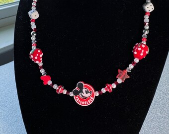 Disneyland Passholder Mickey Mouse Inspired Beaded Necklace - red, theme park, disney, cute trendy jewelry, mismatch necklace