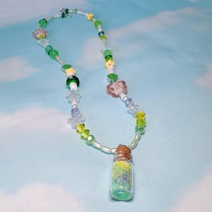 Tinkerbell Fairy Inspired Beaded Charm Necklace - handmade beaded jewelry, y2k, fairycore, pixie dust, flowers, fairytale