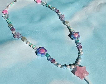 Collar de cuentas de hada con piruleta pastel - Y2K, fairycore, joyería linda y moderna, collar desigual