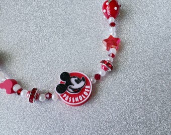 Disneyland Passholder Mickey Mouse Inspired Beaded Necklace - red, theme park, disney, cute trendy jewelry, mismatch necklace