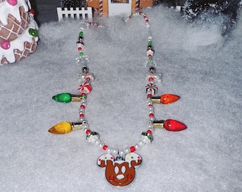 Collar de cuentas con diseño de Mickey Mouse de jengibre navideño: Navidad, Disney, joyas bonitas, collar desigual, idea de regalo para niños, viaje a Disney