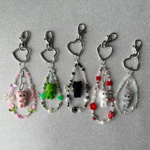 Calico Critters Inspired Beaded Bag Charm - y2k, trendy, bag accessories, pearls, trinkets, collectible, kawaii, blind box, cute animals