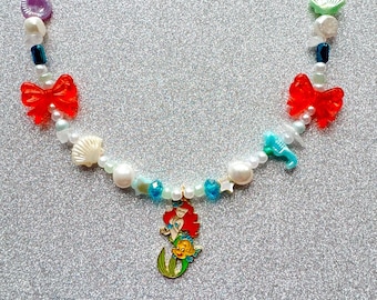 Collar de cuentas inspirado en la princesa Ariel - La Sirenita, joyería linda y moderna, collar desigual, princesa Disney, disfraz, fiesta de cumpleaños
