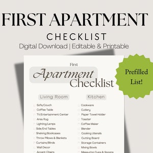 First Apartment Checklist Printable, Editable | New Home Checklist Essentials