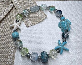 Summer, Beach, vacation theme bracelets. Unique Bracelets with glass and stone beads for everyday use.