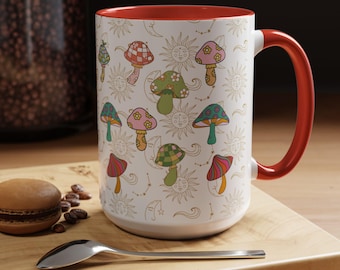 Retro Celestial Mushroom Mug | Mushroom Coffee Cup |  Mushroom Decor| Mushroom Gifts | Cottagecore | Mushroom Lover Gifts | Whimsigoth Decor