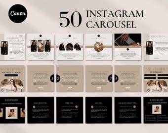 50 Instagram Carousel Templates for Small Business | Coach Social Media Posts | Neutral Canva Carousel for Content Creators