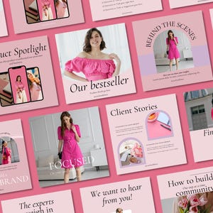 Pink Instagram Post Templates: Business & Social Media (Canva Editable)