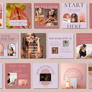 Feminine Instagram Templates, Pink Editable Instagram Posts, Colorful Bold Social Media Posts, Editable Aesthetic Instagram Canva Templates
